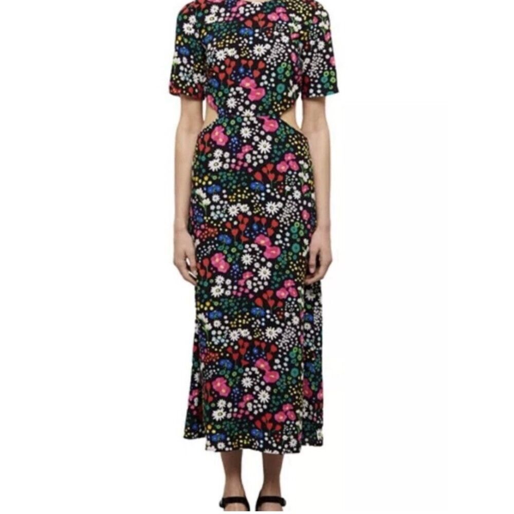 The Kooples Floral Cutout Maxi Dress Joyful Flower Black Pink Red Sz 3 Large